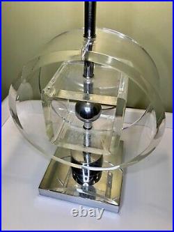 Vintage Modernist Sculptural Lucite Chrome Lamp Geometric Shapes Atomic MCM