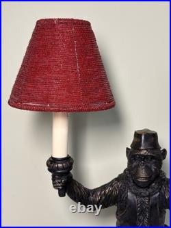 Vintage Monkey Bellhop 2 Light Table Lamp-Dual Red Beaded Glass Shades 19.5-EC