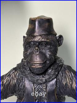 Vintage Monkey Bellhop 2 Light Table Lamp-Dual Red Beaded Glass Shades 19.5-EC