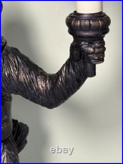 Vintage Monkey Bellhop 2 Light Table Lamp-Dual Red Beaded Glass Shades 19.5-EC