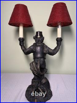 Vintage Monkey Bellhop 2 Light Table Lamp-Dual Red Beaded Glass Shades 19.5-EC