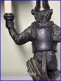 Vintage Monkey Bellhop 2 Light Table Lamp-Dual Red Beaded Glass Shades 19.5-EC