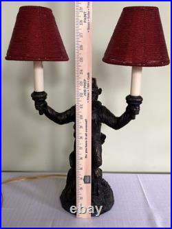 Vintage Monkey Bellhop 2 Light Table Lamp-Dual Red Beaded Glass Shades 19.5-EC