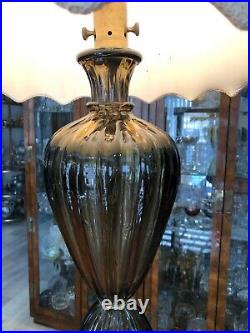 Vintage Murano Amber Dark Green Art Glass Table Lamp withBubbles, 38 1/2 Tall