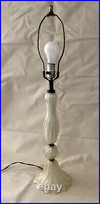 Vintage Murano Art Glass Table Lamp White Gold Brass Colored Metal Bands Works