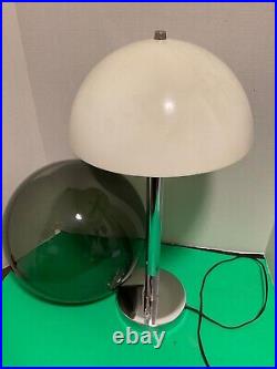 Vintage Mushroom Smoked Lucite Lamp Metal Chrome Base