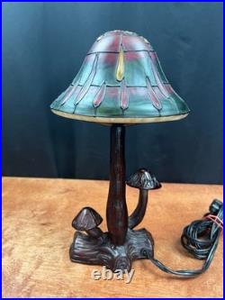 Vintage Mushroom Stained Glass Table Light Lamp Tiffany Style