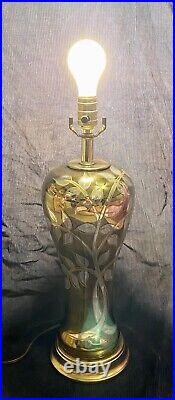 Vintage Nathan Latin Co. Inc. Genuine Hand Blown Glass Table Lamp, Gold, Vines