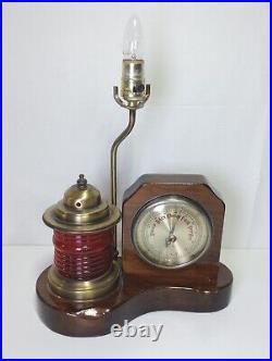 Vintage Nautical Table Lamp With Barometer & Ships Port Light No Shade