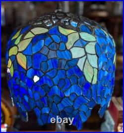 Vintage Nice Wisteria Blue & Green Tiffany-Style Stained Glass Table Lamp 24