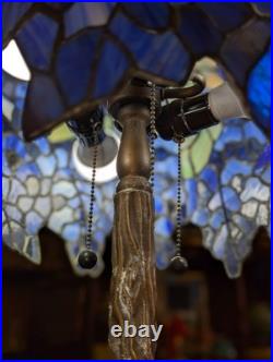 Vintage Nice Wisteria Blue & Green Tiffany-Style Stained Glass Table Lamp 24 Vintage Nice Wisteria Blue & Green Tiffany-Style Stained Glass Table Lamp 24