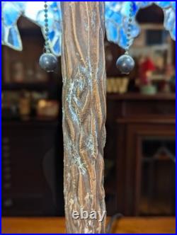Vintage Nice Wisteria Blue & Green Tiffany-Style Stained Glass Table Lamp 24