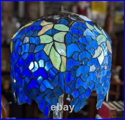 Vintage Nice Wisteria Blue & Green Tiffany-Style Stained Glass Table Lamp 24