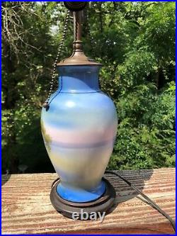 Vintage Nippon Blue Porcelain Hand Painted Table Lamp Base Is Broken