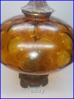 Vintage Optical Amber Glass Dimpled Brass Hollywood Regency Table Lamp 28