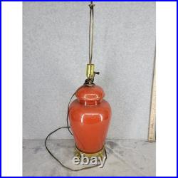 Vintage Orange Ceramic Ginger Jar Table Lamp With Brass Base 27 No Shade