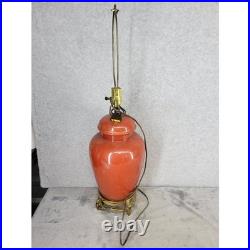 Vintage Orange Ceramic Ginger Jar Table Lamp With Brass Base 27 No Shade