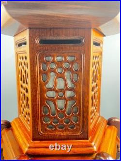 Vintage Oriental Asian Wood Tower Pagoda Shape Table Lamp 17 Tall