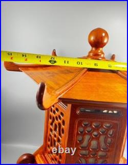 Vintage Oriental Asian Wood Tower Pagoda Shape Table Lamp 17 Tall