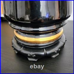 Vintage Oriental Chinoiserie Table Lamp Black & Gold Ivory Pagoda Fringed Shade Vintage Oriental Chinoiserie Table Lamp Black & Gold Ivory Pagoda Fringed Shade