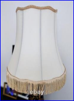 Vintage Oriental Chinoiserie Table Lamp Black & Gold Ivory Pagoda Fringed Shade