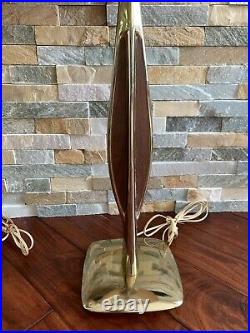 Vintage Original Pair Mid Century Modern Laurel Table Lamp Brass Wood