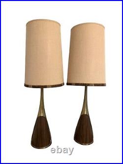 Vintage Original Pair Mid Century Modern Laurel Table Lamp Brass Wood MCM 40