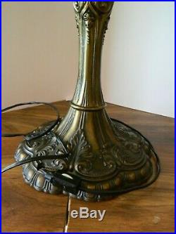 Vintage Ornate Art Deco Curved 6 Section Slag Glass & Brass Table Lamp Excellent