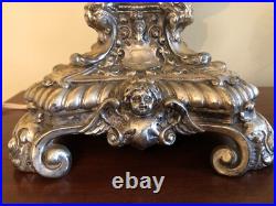Vintage Ornate Hollywood Regency Cast Metal Silver Cherubs & Angels Table Lamp