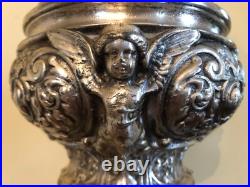 Vintage Ornate Hollywood Regency Cast Metal Silver Cherubs & Angels Table Lamp Vintage Ornate Hollywood Regency Cast Metal Silver Cherubs & Angels Table Lamp