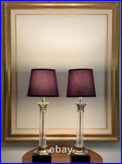 Vintage PAIR Hollywood Regency Neoclassical Corinthian Crackle Glass Gilt Lamps