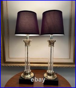 Vintage PAIR Hollywood Regency Neoclassical Corinthian Crackle Glass Gilt Lamps