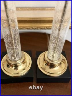 Vintage PAIR Hollywood Regency Neoclassical Corinthian Crackle Glass Gilt Lamps