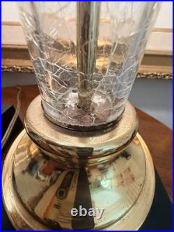 Vintage PAIR Hollywood Regency Neoclassical Corinthian Crackle Glass Gilt Lamps