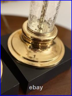Vintage PAIR Hollywood Regency Neoclassical Corinthian Crackle Glass Gilt Lamps