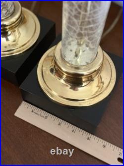 Vintage PAIR Hollywood Regency Neoclassical Corinthian Crackle Glass Gilt Lamps
