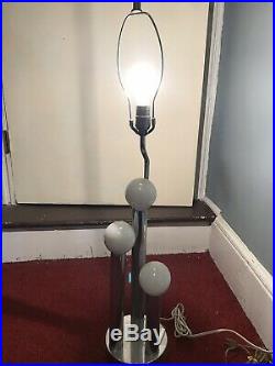 Vintage PAIR Of Mid-Century Modern Chrome Table Lamps 4 Tiers MCM-1970s