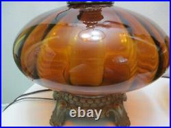 Vintage PAIR of Hollywood Regency Table Lamps Amber Optic Ribbed 26 Tall