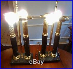 Vintage Pair 2 HOUSE OF TROY Lamps Bouillotte Column Marble Brass Black