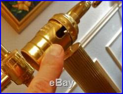 Vintage Pair 2 HOUSE OF TROY Lamps Bouillotte Column Marble Brass Black