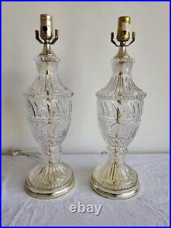Vintage Pair (2) Mid-Century Etched Crystal Glass Table Lamps