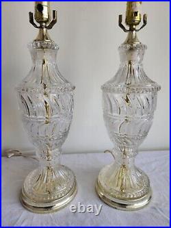 Vintage Pair (2) Mid-Century Etched Crystal Glass Table Lamps
