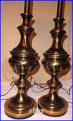 Vintage Pair 36 3/4 Tall Rembrandt Torchiere Table Lamps 2 Tone Brass MCM