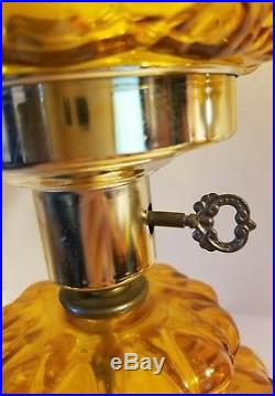 Vintage Pair Amber Glass Hurricane Globe Lamps Underwriters Laboratories 20