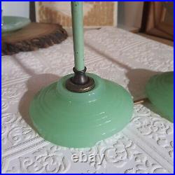 Vintage Pair Art Deco Round Base Standing Jadeite Electric Table Lamps 1900s