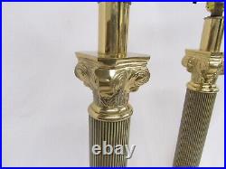 Vintage Pair Brass Corinthian Column Table Lamps Roman Greek 31 Tall