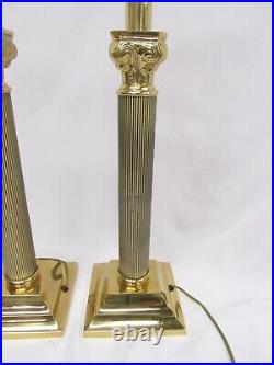 Vintage Pair Brass Corinthian Column Table Lamps Roman Greek 31 Tall