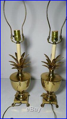 Vintage Pair Brass Pineapple Urn Table Lamps (Footed) Hollywood Regency