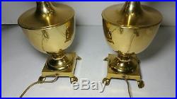Vintage Pair Brass Pineapple Urn Table Lamps (Footed) Hollywood Regency