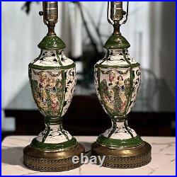 Vintage Pair Capodimonte Porcelain Gold Hand Painted Figures Lamps 28